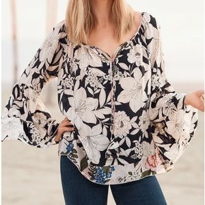 Johnny Was Jade EVA TIERED Silk SLEEVE BLOUSE M